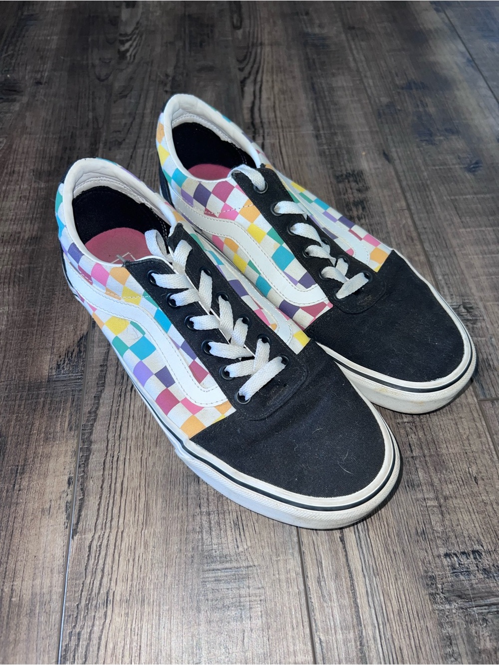 Vans Old Skool Rainbow Multicolor Checkerboard Black Canvas Sneakers Women’s 9.5